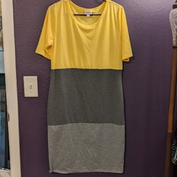 LuLaRoe Dresses & Skirts - LulaRoe Colorblock Grey/Yellow Bodycon Dress size Large